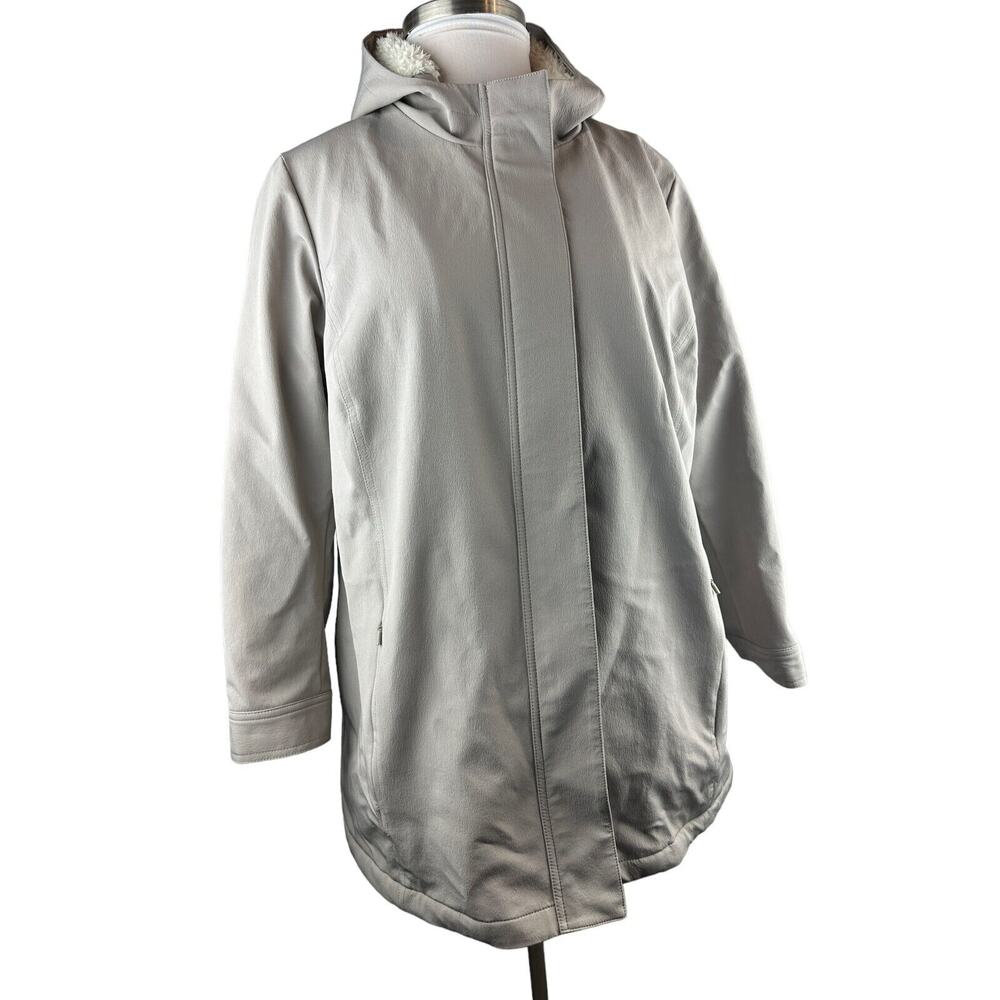 J. Jill Fit Sherpa Lined Full Zip Hooded Coat Beige Zip Pockets XL Cozy Warm EUC - Picture 5 of 16